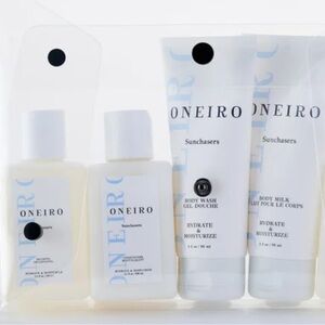 Oneiro Sunchasers 4-Piece Set w/ Clear Travel Bag Shampoo Body Wash Lotion